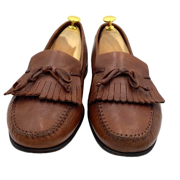 Vintage Italy Santoni men\'s 10.5 soft brown calfskin leather loafers dress shoes main image 10